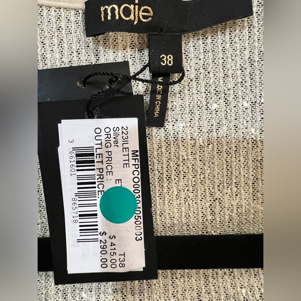 Maje Silver Sequin Playsuit Romper Wrap V Neck Long Sleeve FR 38 US 6 NWT $415 - Picture 8 of 12